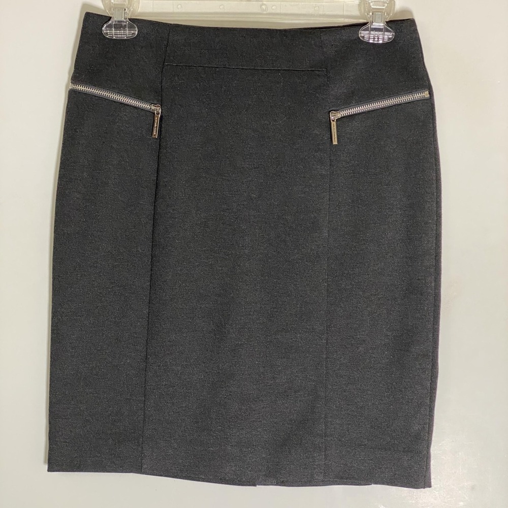 MICHAEL Michael Kors Skirt Womens 10 Gray Knit Pencil Zip Pockets Stretch Lined